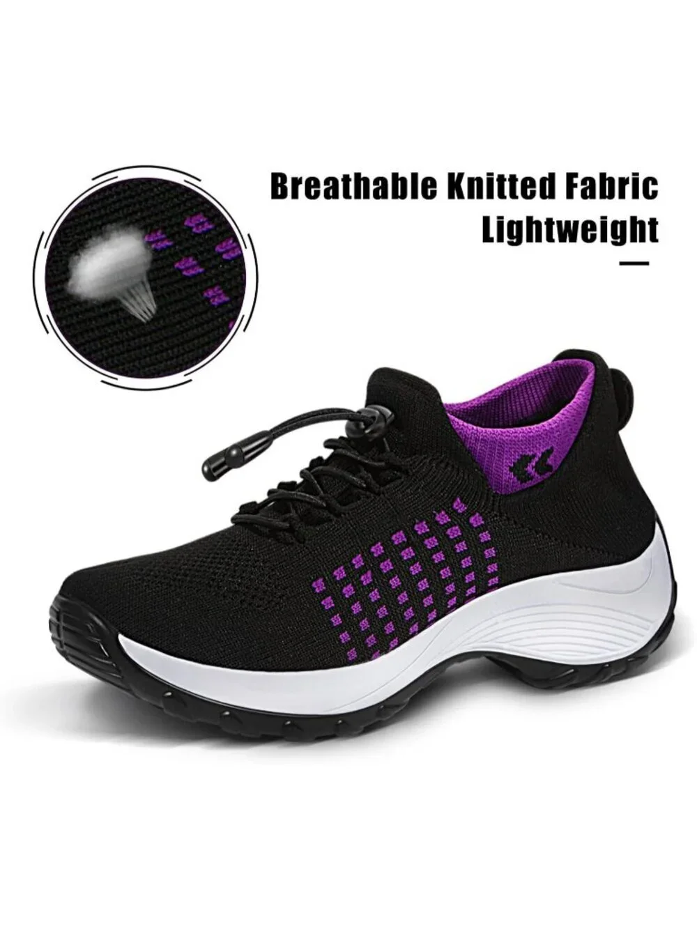 Women's Black Purple Orthopedic Breathable Slip on Thick Bottom Sneaker Shoes
